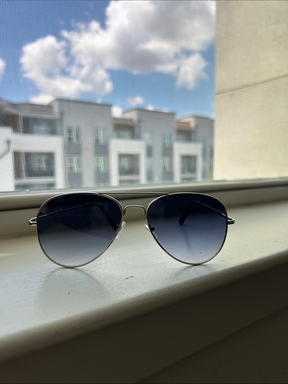 Classic Aviator Sunglasses - Silver Frame, Blue Gradient Lenses